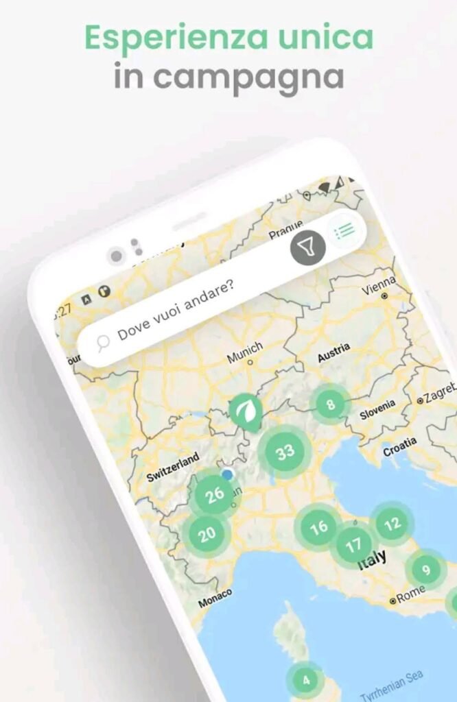 mappa-app-agricamper App android Agricamper Italia sostare gratis