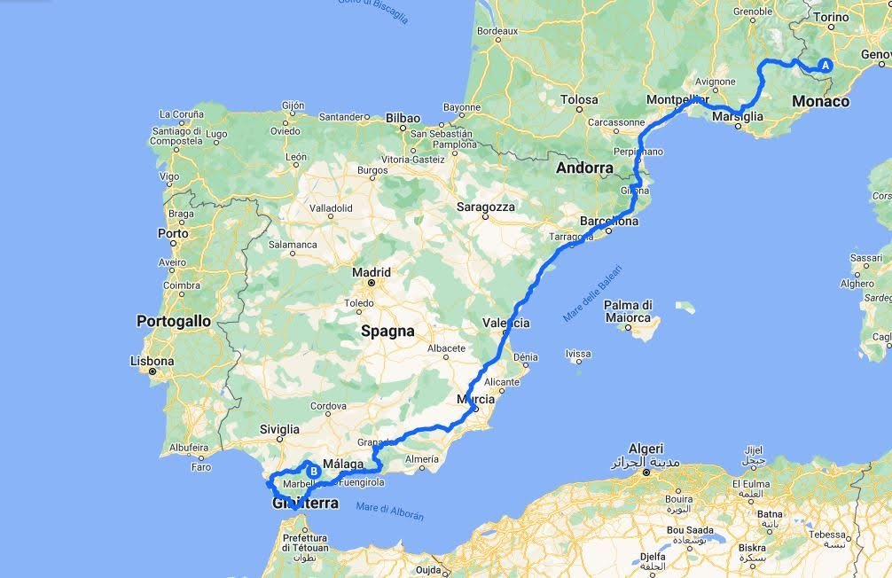 Mappa dell'Itinerario in camper in Andalusia di Turisti a Zonzo
