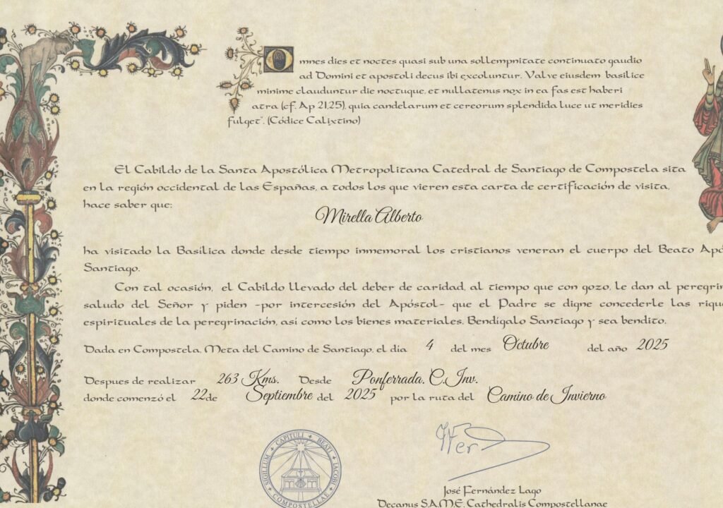 Certificato di distanza del Cammino di Santiago